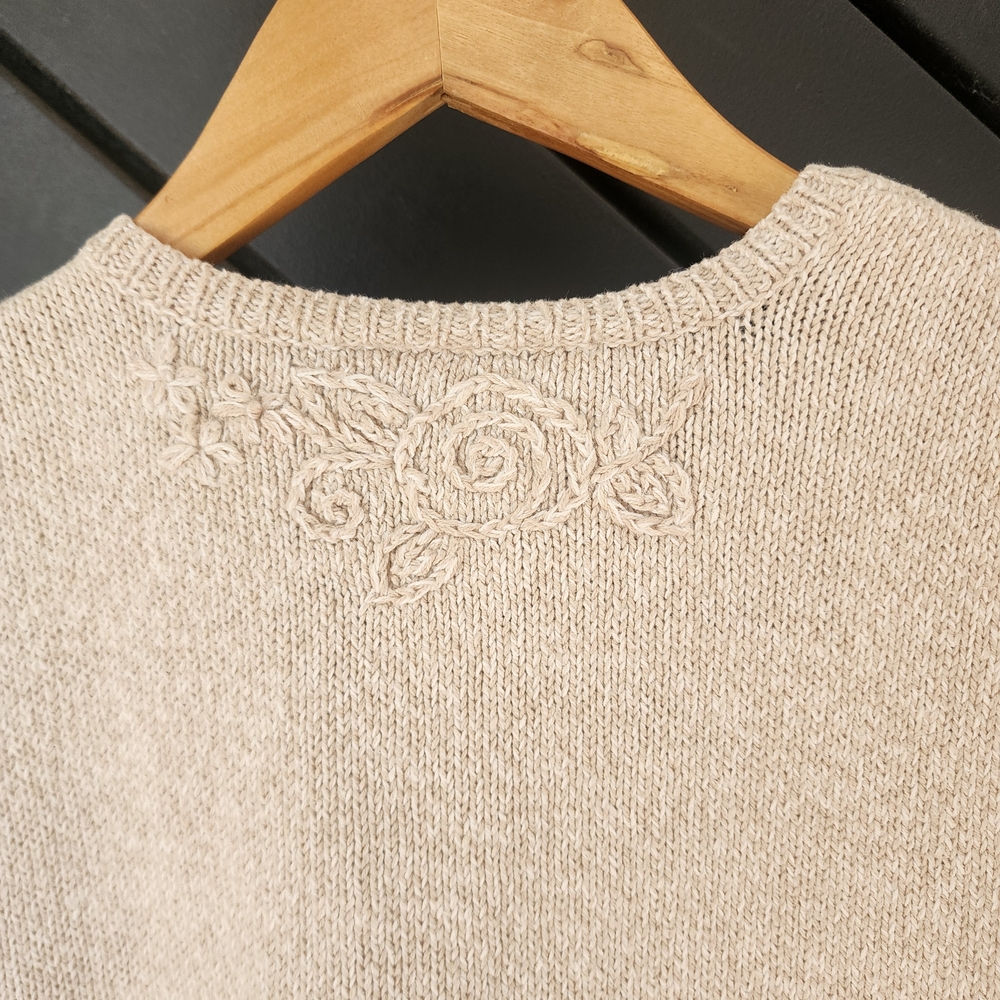 Vintage Talbots Ramie Cotton Embroidered Sweater Vest Neutral Cottagecore Button - Picture 2 of 5